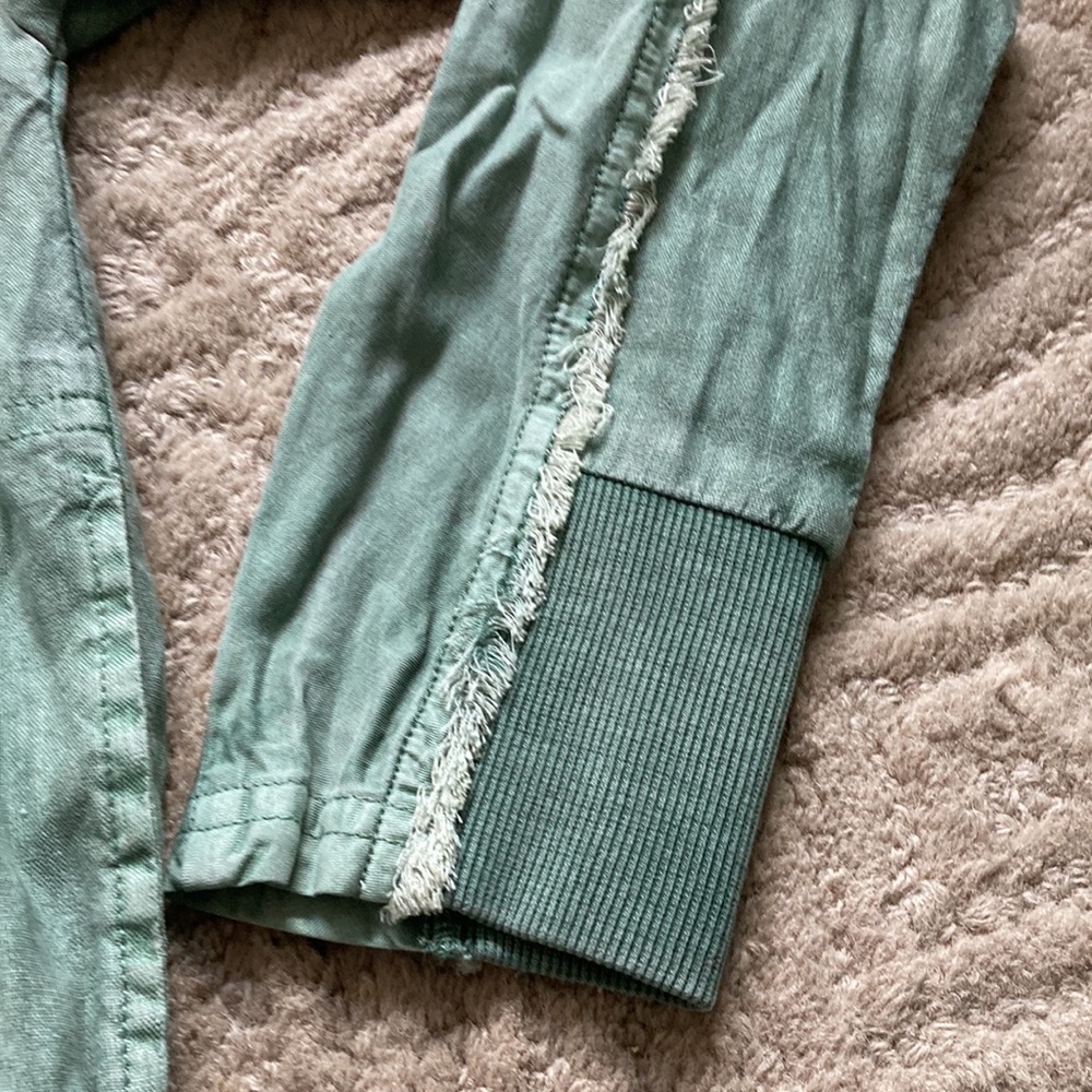 New! KUT S Sage Green Amelia Contrast Pullover Hoodie Ribbed Tattered - Picture 3 of 8